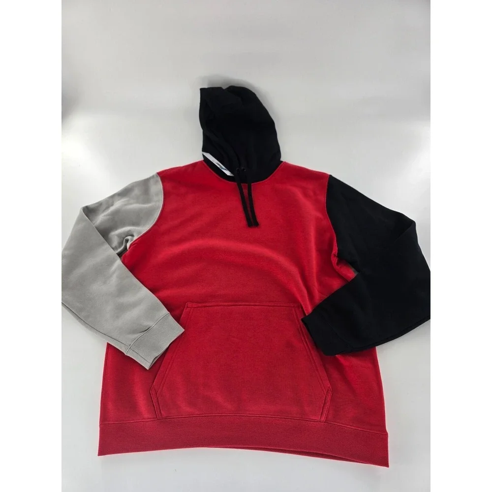 Nike Color Block Club Fleece Pullover Hoodie‎ Men's L Red/Black New